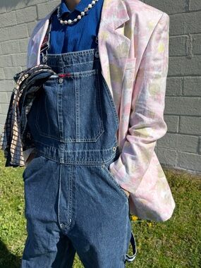 Liz Claiborne Floral Blazer Jacket Pink Linen Blend Vintage 90s Size 6